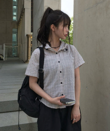 Ajin Check Summer Hood String Shirt